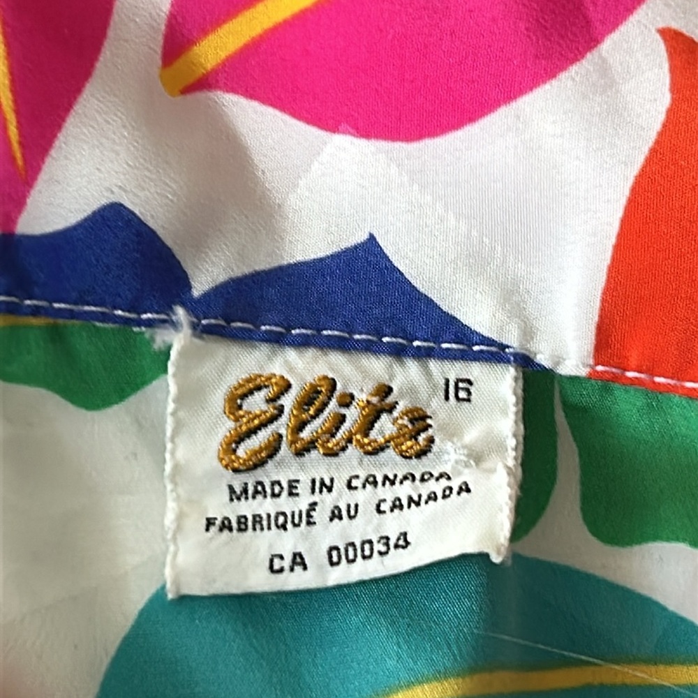 💕 Vintage Elite Canada Short Sleeve Colourful Floral Women's Blouse Size 16 - Picture 7 of 13